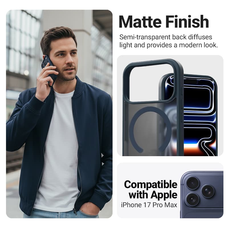 Crong Hybrid Matte Magnetic - MagSafe iPhone 17 Pro Max Case (Navy Blue) 2