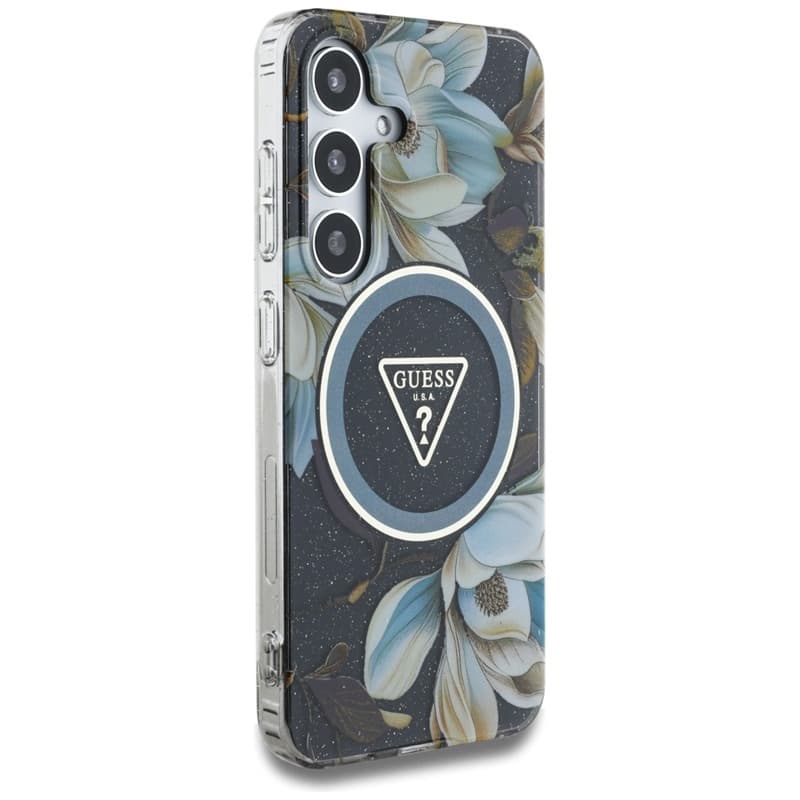 Guess Glitter Flowers Triangle Buttons MagSafe - Case for Samsung Galaxy S25 (black) 4
