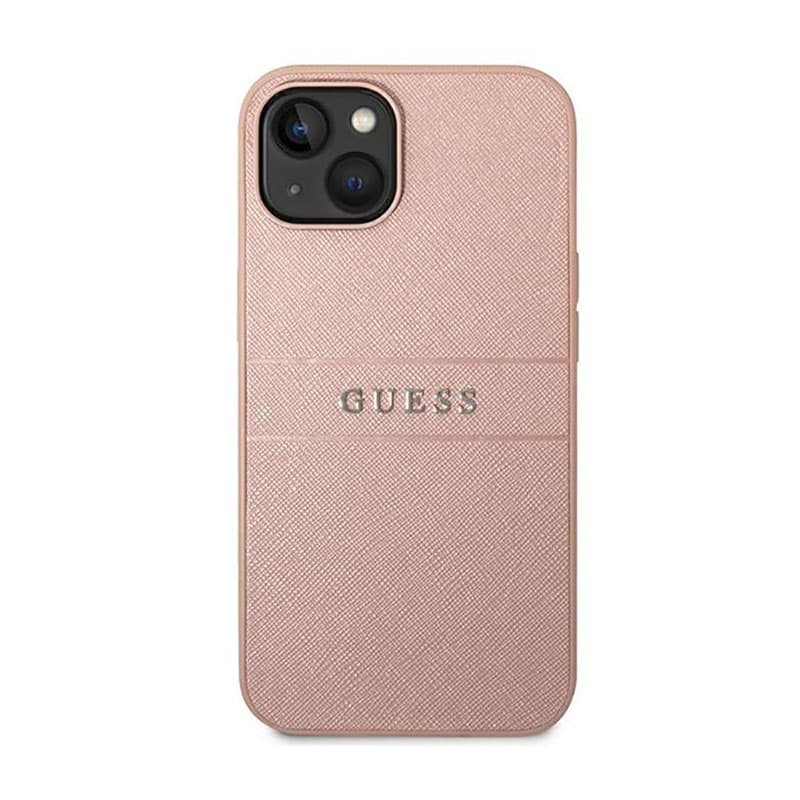 Guess Saffiano Metal Logo Stripes - Case for iPhone 14 Plus (Pink) 3