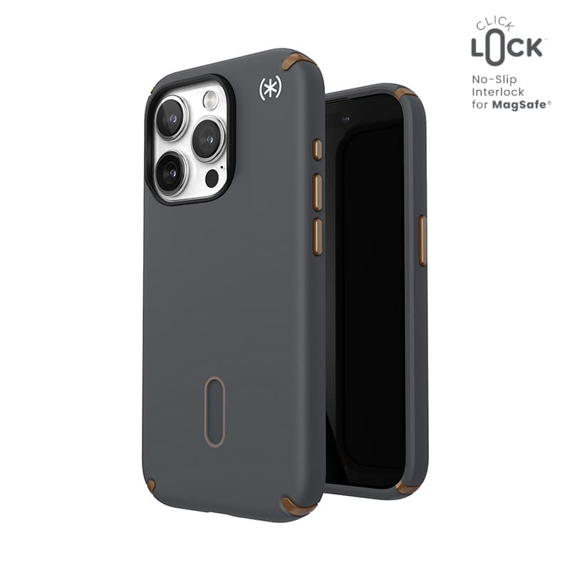 Speck Presidio2 Pro ClickLock & MagSafe - iPhone 15 Pro Case (Charcoal Gray / Cool Bronze)