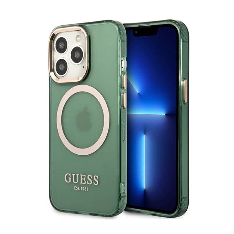 Guess Gold Outline Translucent MagSafe - Case for iPhone 13 Pro (Green)