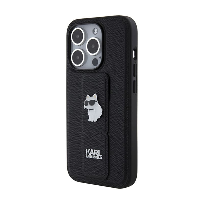 Karl Lagerfeld Gripstand Saffiano Choupette Pins - iPhone 15 Pro Max Case (Black) 3