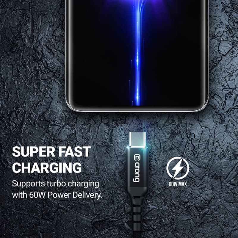 Crong Armor Link - 100W PD 5A USB-C to USB-C Cable 200cm (Black) 5