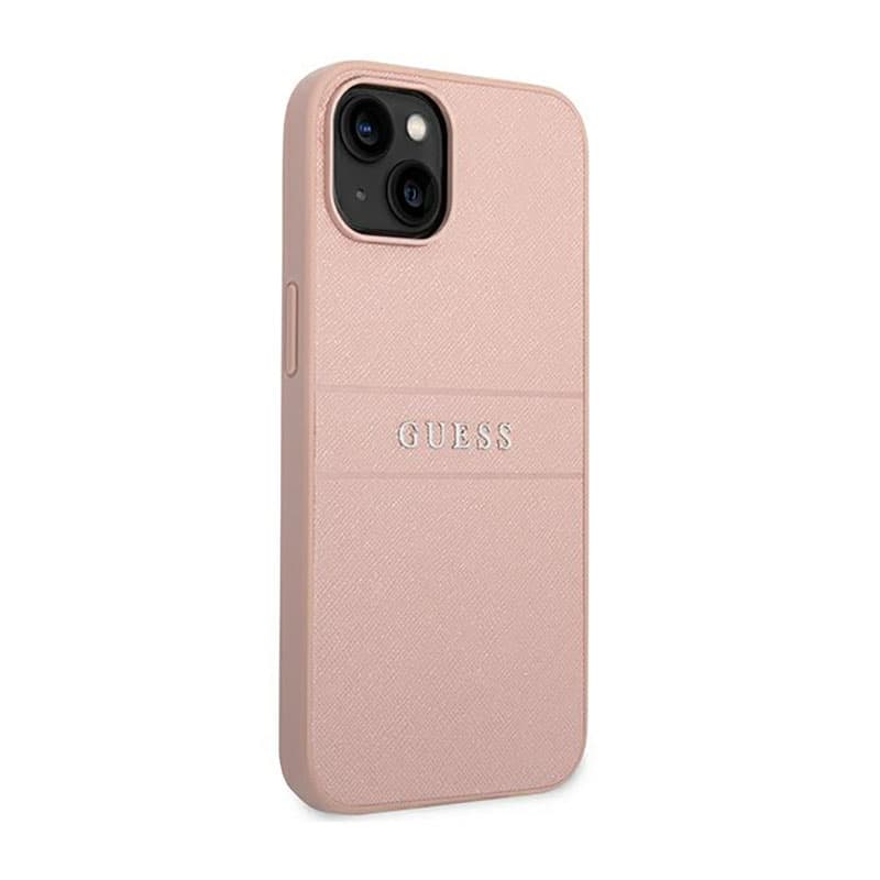 Guess Saffiano Metal Logo Stripes - Case for iPhone 14 Plus (Pink) 4