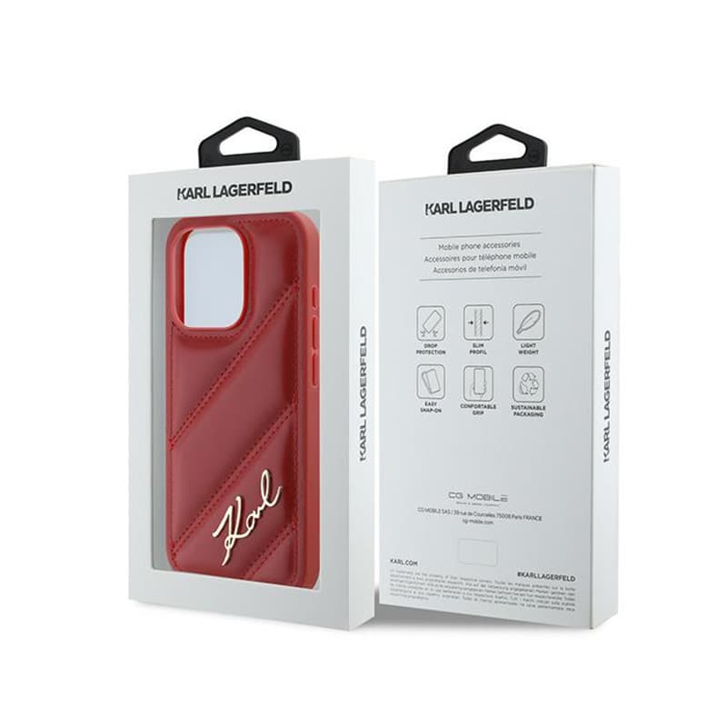 Karl Lagerfeld Diagonal Quilted Script - Case for iPhone 15 Pro (Red) 8