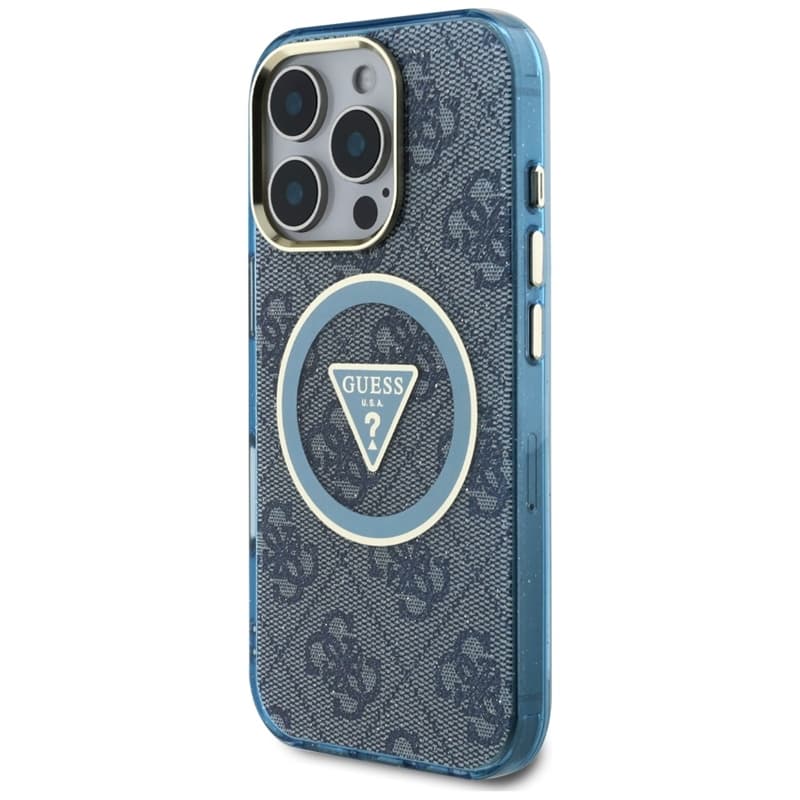 Guess IML Metal Glitter 4G Circle Triangle MagSafe - Case for iPhone 16 Pro Max (blue) 2