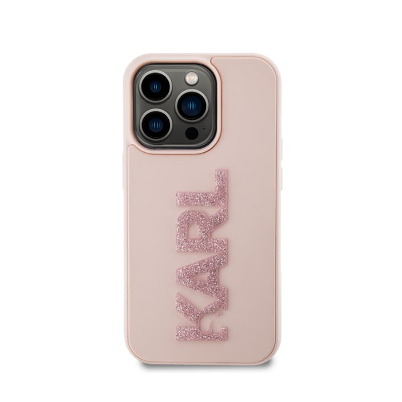 Karl Lagerfeld 3D Rubber Glitter Logo - Case for iPhone 15 Pro (pink) 3