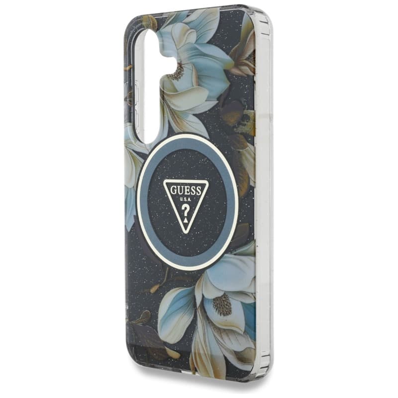 Guess Glitter Flowers Triangle Buttons MagSafe - Case for Samsung Galaxy S25 (black) 6