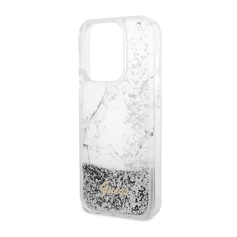 Guess Liquid Glitter Marble - Case for iPhone 14 Pro Max (White) 6