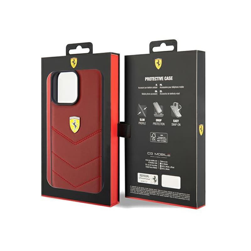 Ferrari Quilted Metal Logo - Case for iPhone 15 Pro Max (Red) 8