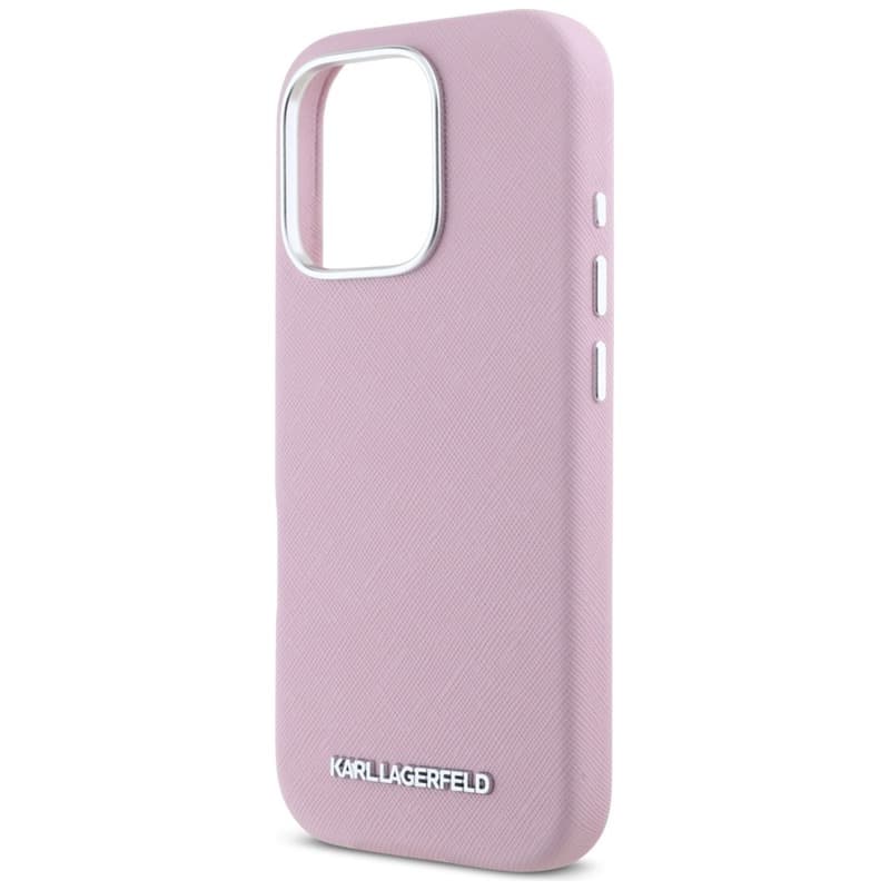 Karl Lagerfeld Saffiano Full Wrapped Elongated Metal Logo MagSafe - Case for iPhone 16 Pro (pink) 6