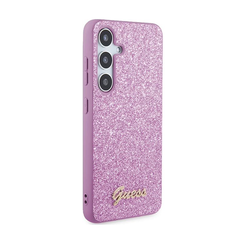 Guess Glitter Flakes Metal Logo Case - Case for Samsung Galaxy S24 (Purple) 4