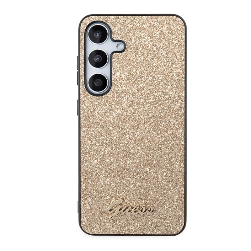 Guess Glitter Flakes Metal Logo Case - Case for Samsung Galaxy S24 (gold) 3