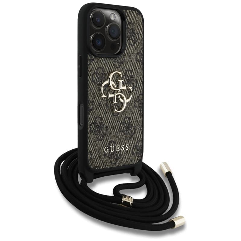 Guess 4G Big Logo Cord Strap Crossbody - Case for iPhone 16 Pro Max (brown) 3