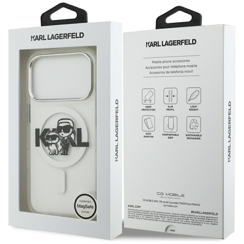 Karl Lagerfeld IML Glitter Karl & Choupette Sketch Logo MagSafe - Case for iPhone 17 Pro (transparent) 8