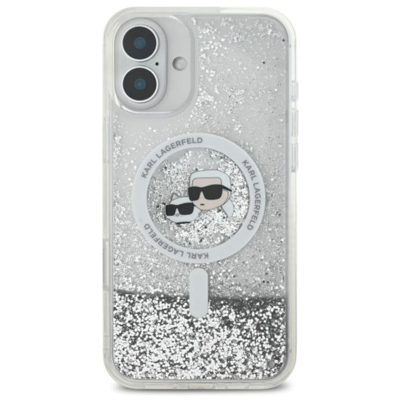 Karl Lagerfeld Liquid Glitter Karl & Choupette Head MagSafe - Case for iPhone 16 (transparent) 3