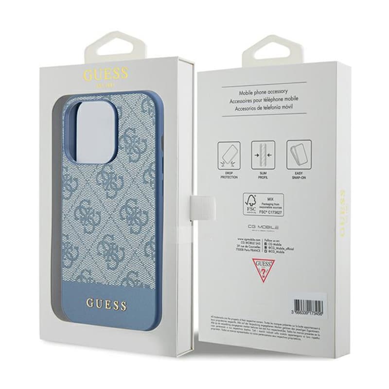 Guess 4G Bottom Stripe Metal Logo Collection - Case for iPhone 15 Pro (blue) 8