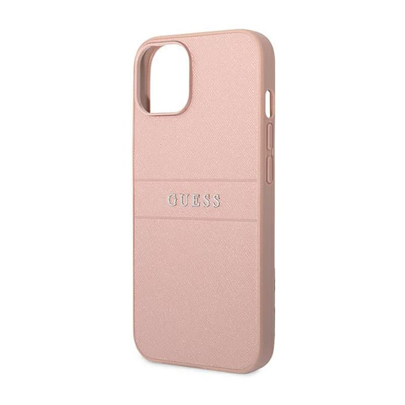 Guess Saffiano Metal Logo Stripes - Case for iPhone 14 Plus (Pink) 6