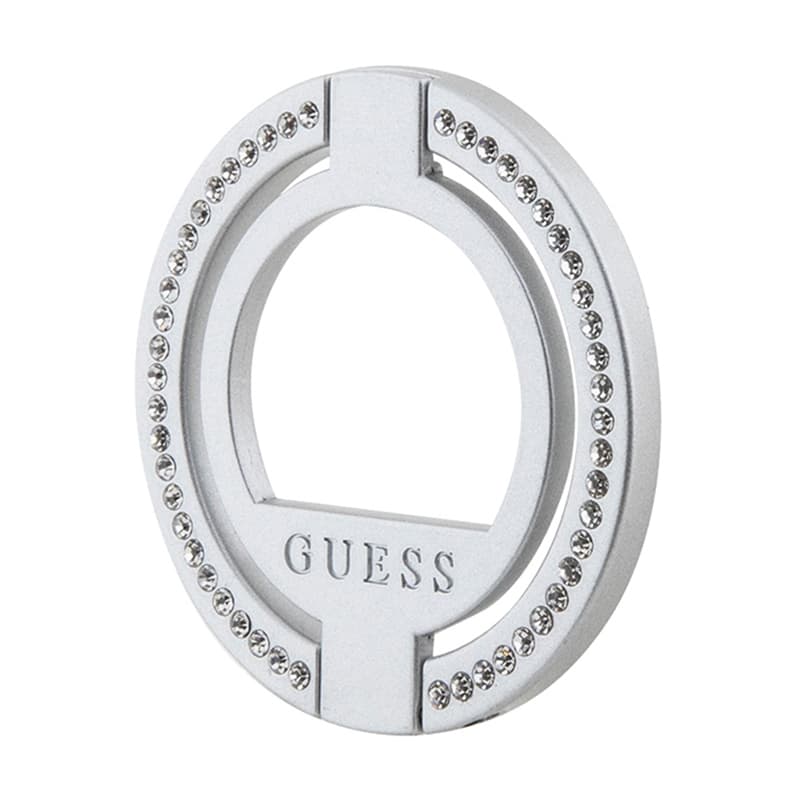 Guess MagSafe Ring Stand Rhinestone - Magnetic finger holder for phone with stand function (Silver) 2