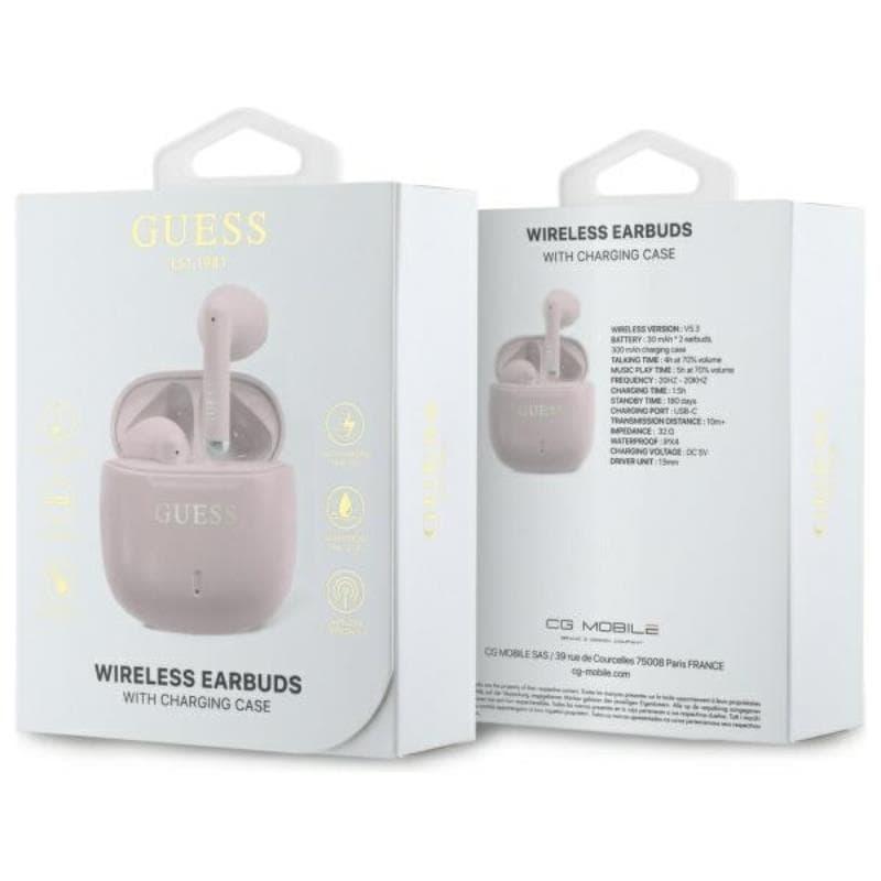 Guess Printed Classic Logo - Bluetooth TWS Headphones + Charging Case (Pink) 4