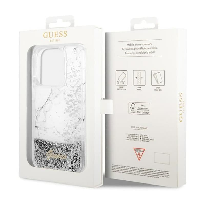 Guess Liquid Glitter Marble - Case for iPhone 14 Pro Max (White) 8