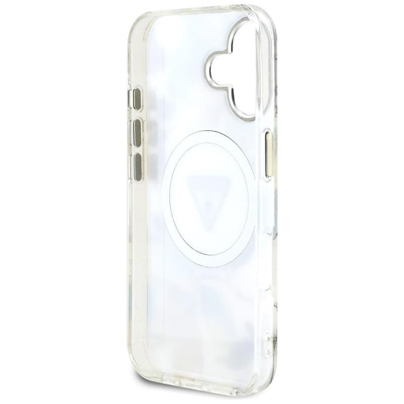 Guess Glitter Flowers Triangle Buttons MagSafe - Case for iPhone 16 (white) 7