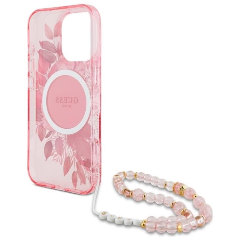 Guess IML Flowers With Pearl Strap MagSafe - Case for iPhone 16 Pro Max (Pink) 6
