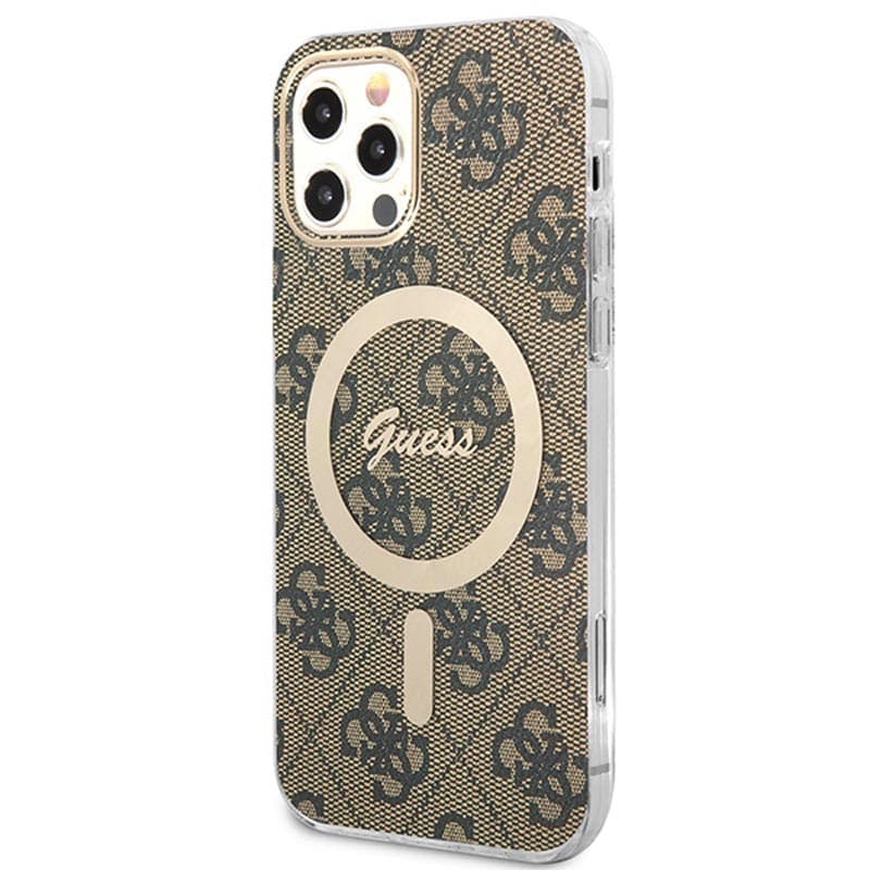 Guess Bundle Pack MagSafe 4G - Set of case for iPhone 12 / iPhone 12 Pro + MagSafe charger (Brown/Gold) 3