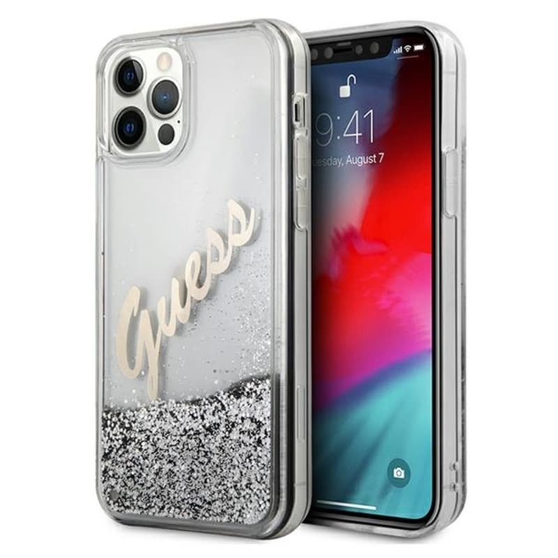 Guess Glitter Vintage Script - Case for iPhone 12 Pro Max (Silver) 1