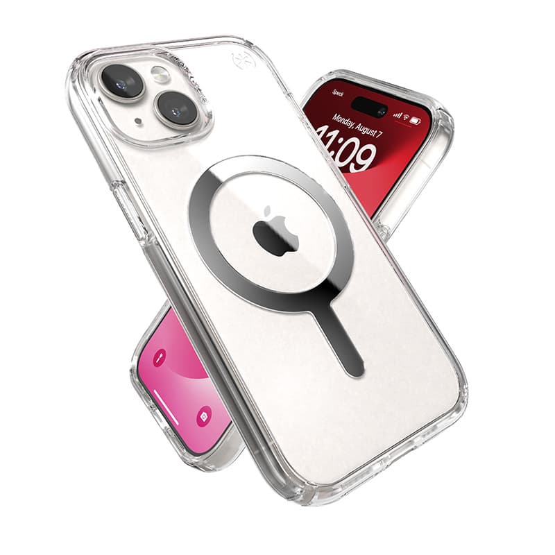 Speck Presidio Perfect-Clear MagSafe - iPhone 17e / 16e / 15 / 14 / 13 Case (Clear / Chrome Finish / Serene Silver) 7
