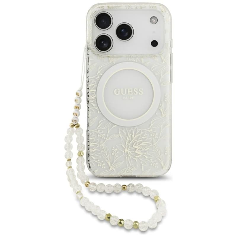Guess IML Flowers Electro Pearl Strap MagSafe - Case iPhone 17 Pro (white) 1