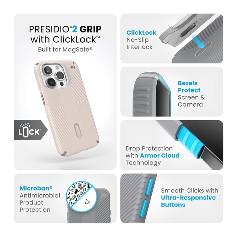 Speck Presidio2 Grip ClickLock & Magsafe - iPhone 15 Pro Case (Bleached Bone / Heirloom Gold / Hazel Brown) 4