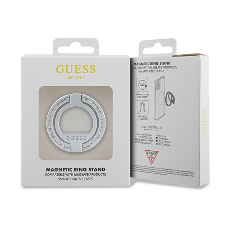 Guess MagSafe Ring Stand Rhinestone - Magnetic finger holder for phone with stand function (Silver) 4