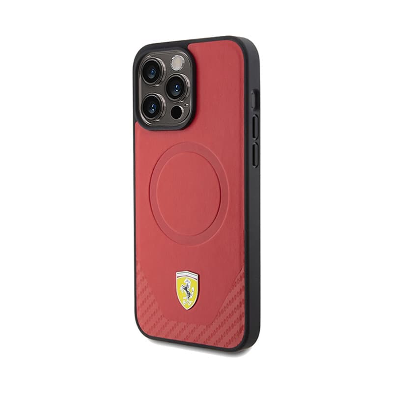 Ferrari Carbon Metal Logo MagSafe - Case for iPhone 15 Pro (Red) 2
