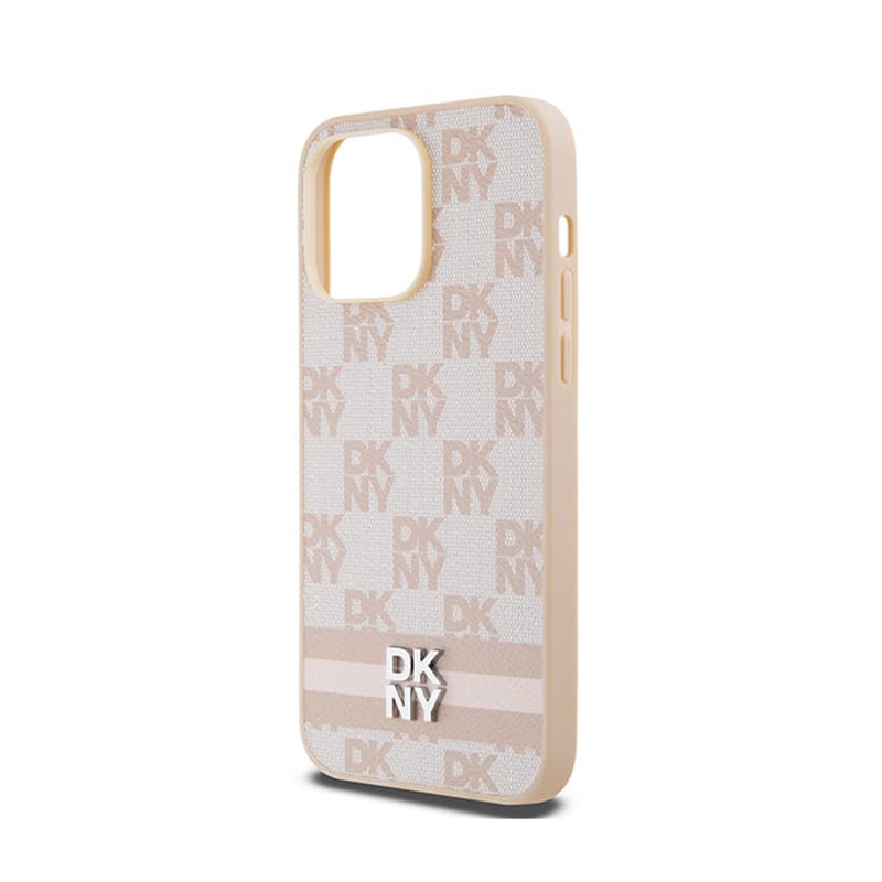 DKNY Leather Checkered Mono Pattern & Printed Stripes - Case for iPhone 14 Pro Max (pink) 6