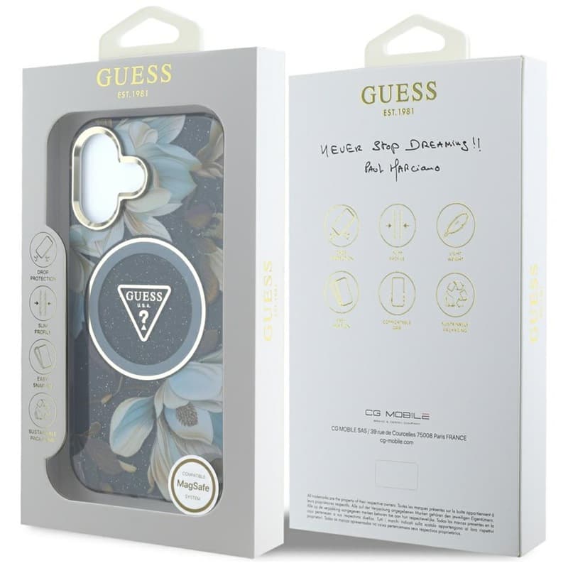 Guess Glitter Flowers Triangle Buttons MagSafe - Case for iPhone 16 (black) 8