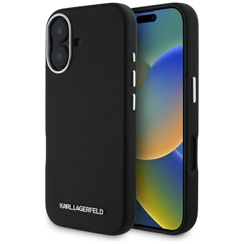 Karl Lagerfeld Saffiano Full Wrapped Elongated Metal Logo MagSafe - Case for iPhone 16 (black) 1