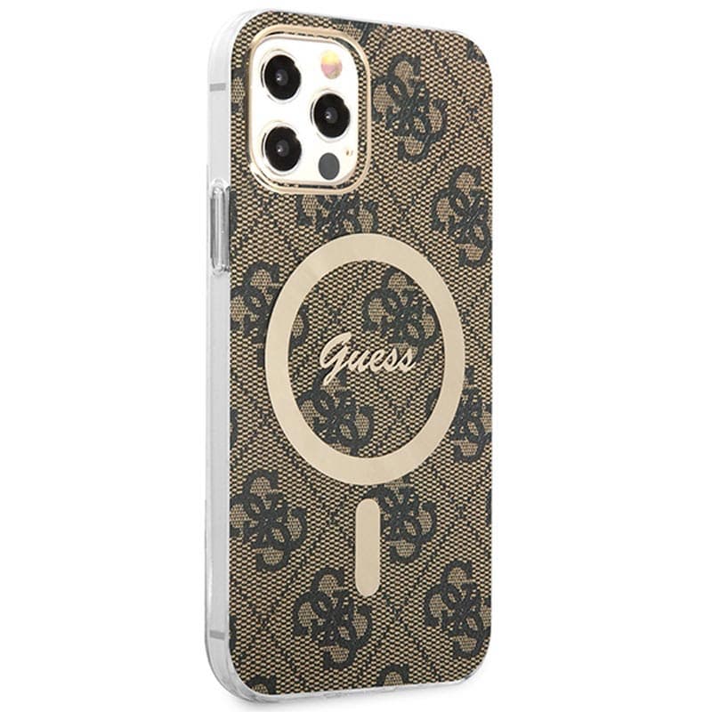 Guess Bundle Pack MagSafe 4G - Set of case for iPhone 12 / iPhone 12 Pro + MagSafe charger (Brown/Gold) 5