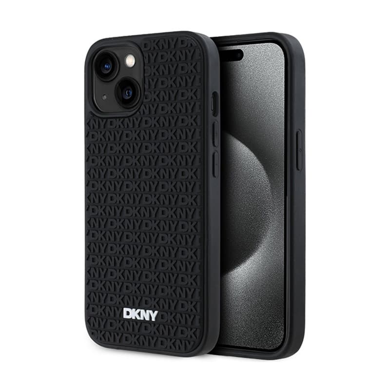 DKNY 3D Rubber Repeat Pattern - Case for iPhone 15 Plus (Black)