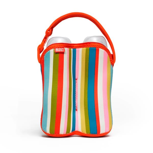 BUILT Bottle Buddy Two Bottle Tote with holder (Baby Pink Stripe) 1