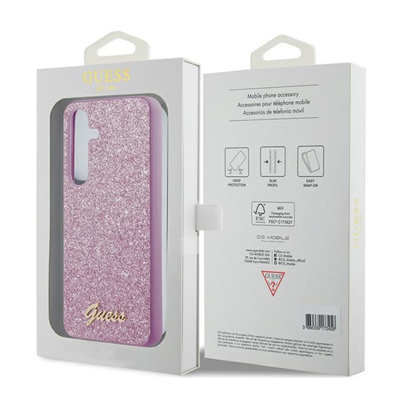 Guess Glitter Flakes Metal Logo Case - Case for Samsung Galaxy S24 (Purple) 8