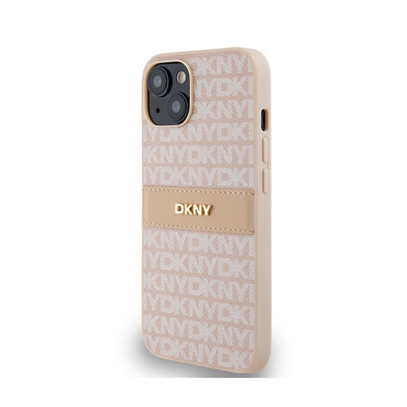 DKNY Leather Mono Stripe & Metal Logo - Case for iPhone 14 / 15 / 13 (pink) 2