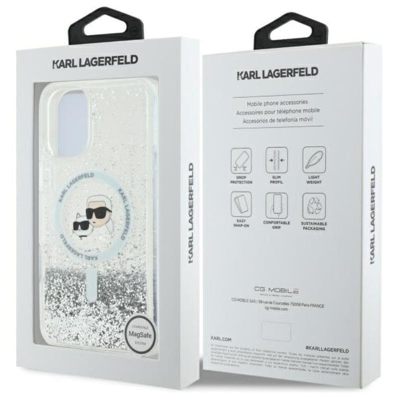 Karl Lagerfeld Liquid Glitter Karl & Choupette Head MagSafe - Case for iPhone 16 (transparent) 8