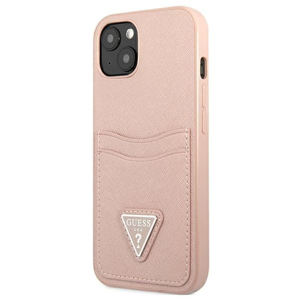 Guess Saffiano Double Card Triangle - Cover for iPhone 13  (Pink) 2