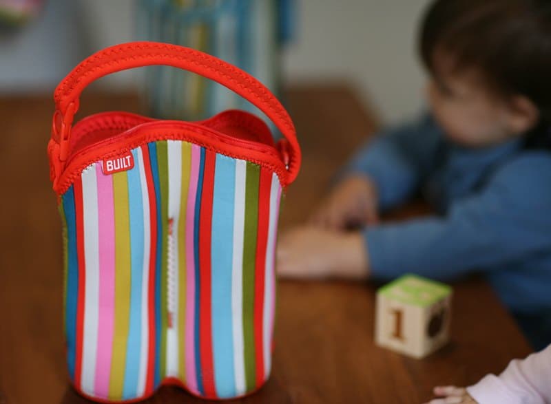 BUILT Bottle Buddy Two Bottle Tote with holder (Baby Pink Stripe) 2