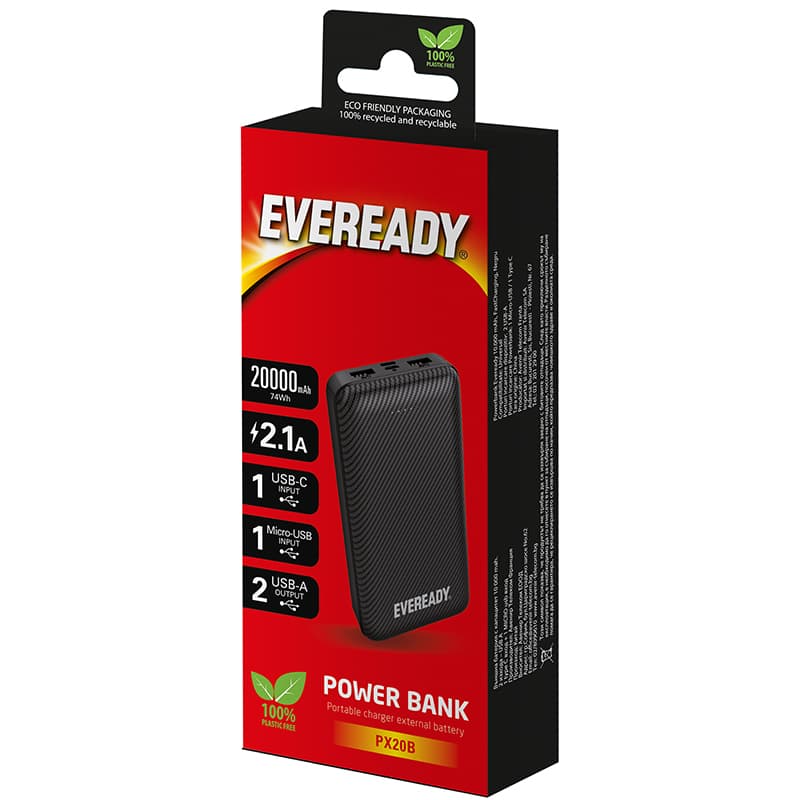 Eveready PX20B - Powerbank 20000 mAh 2x USB-A (Black) 5