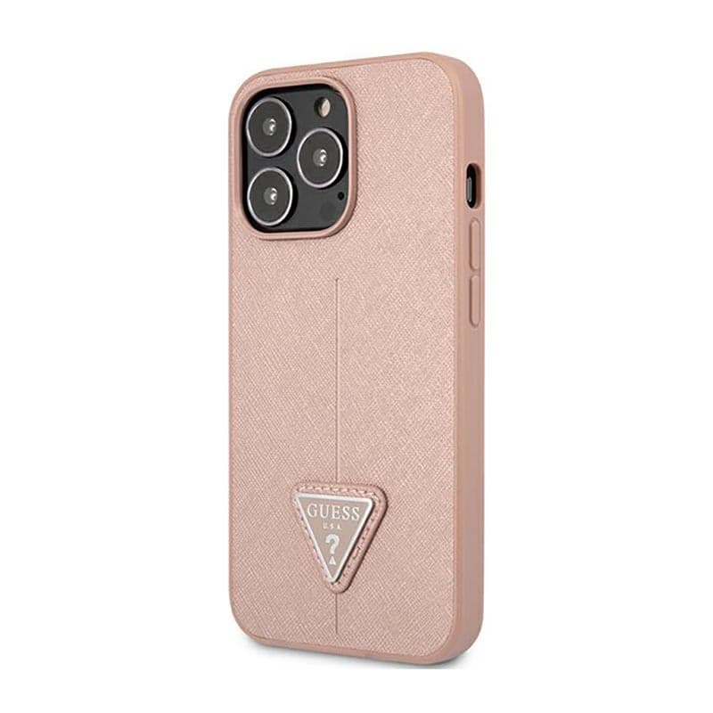 Guess Saffiano Triangle Logo Case - Case for iPhone 14 Pro (Pink) 2