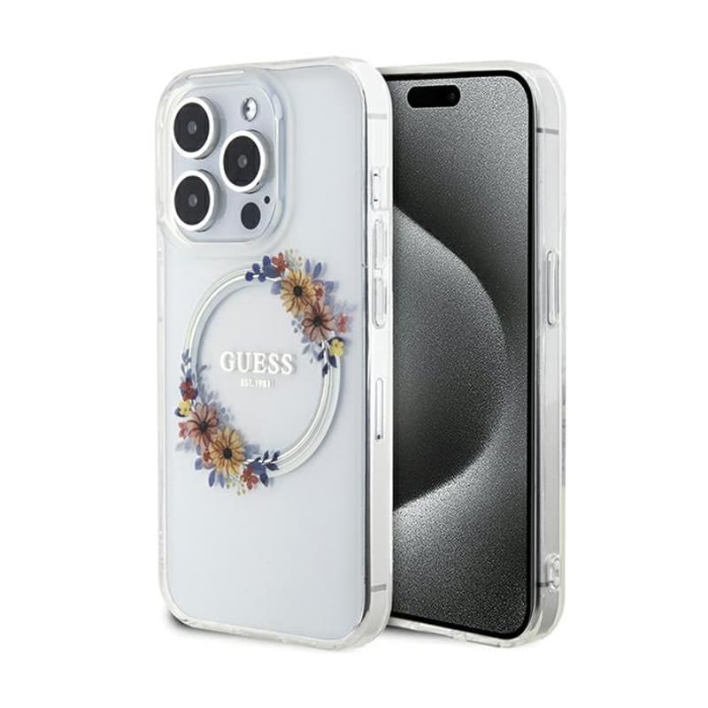 Guess IML Flowers Wreath MagSafe - Case iPhone 15 Pro Max (Clear) 1