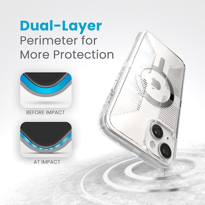 Speck Gemshell Grip + MagSafe - Case for iPhone 15 Plus / iPhone 14 Plus (Clear / Chrome Finish) 6
