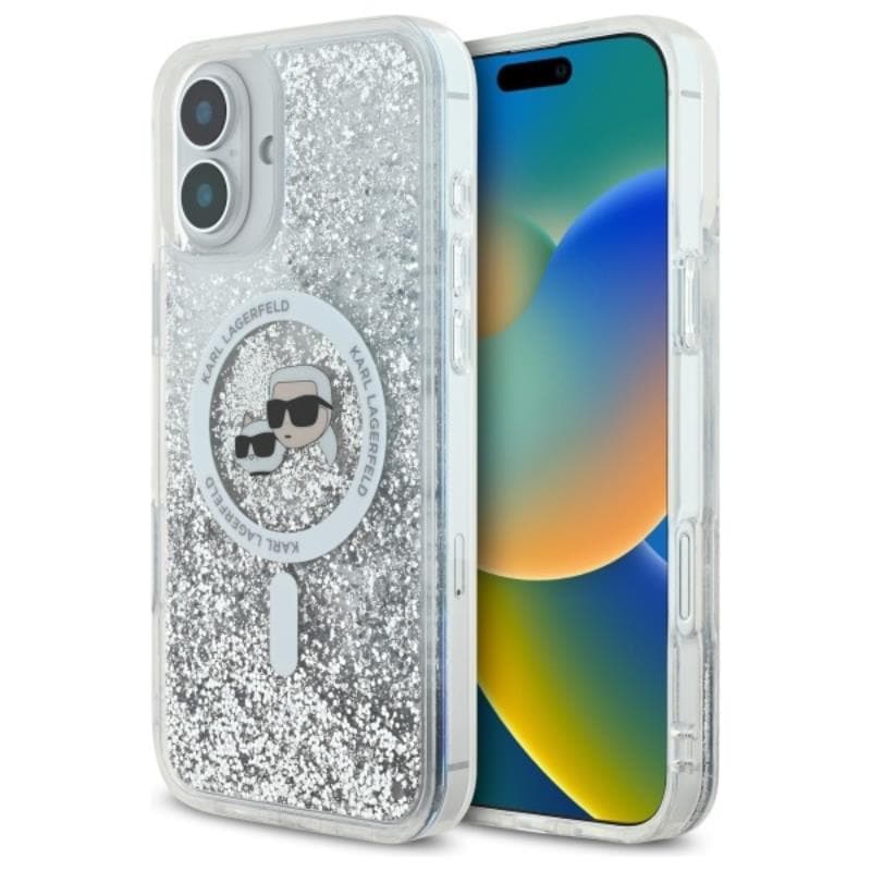 Karl Lagerfeld Liquid Glitter Karl & Choupette Head MagSafe - Case for iPhone 16 Plus (transparent) 1